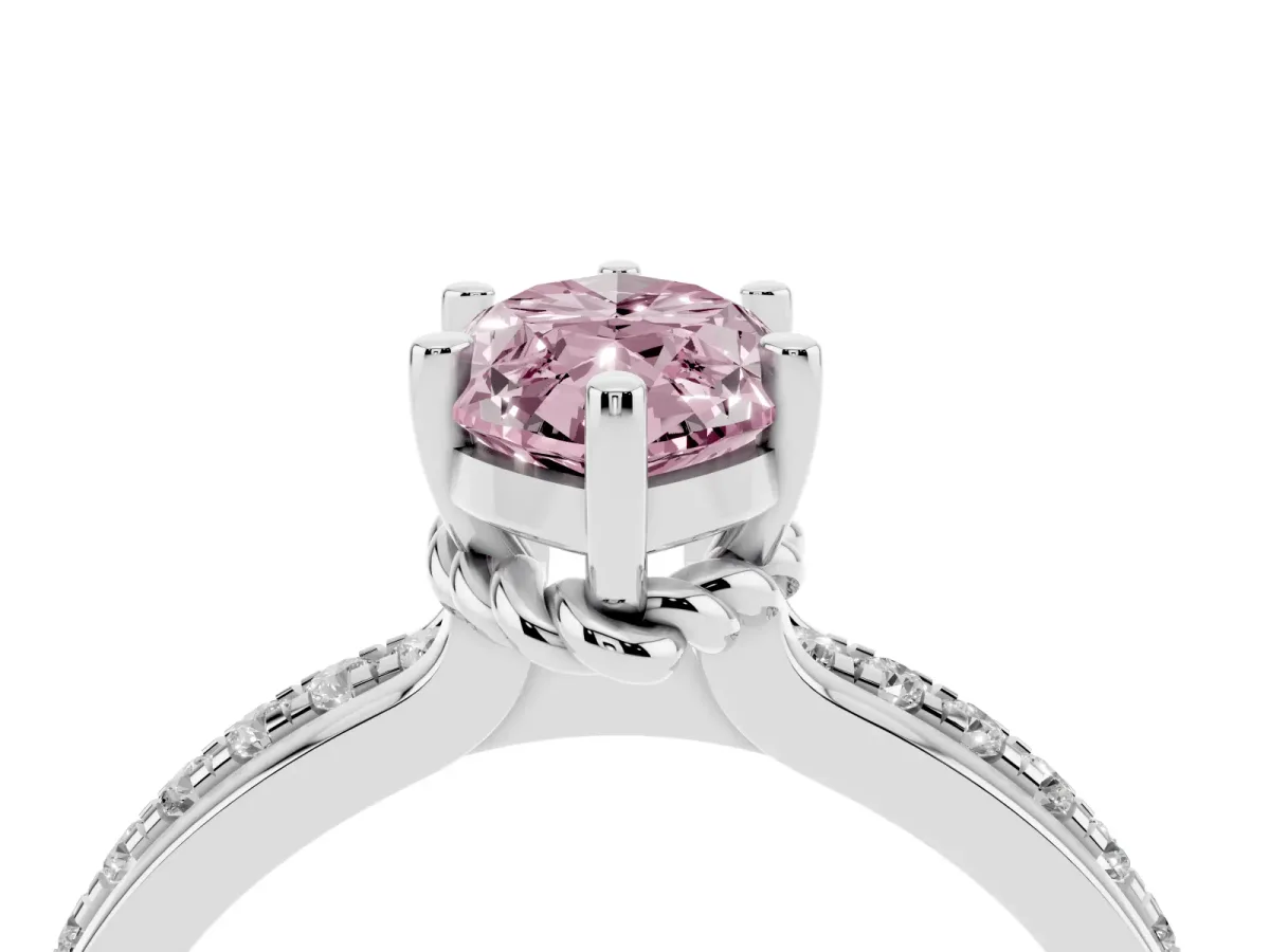 Fancy Pink Marquise Cut Solitaire Diamond Ring with Channel Set Band and Six-Prong Setting White gold