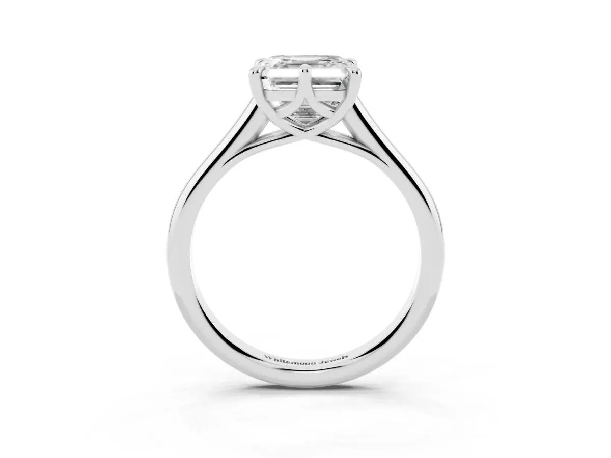 Asscher Cut Solitaire Engagement Ring with Six-Prong Setting and Classic Band Silver