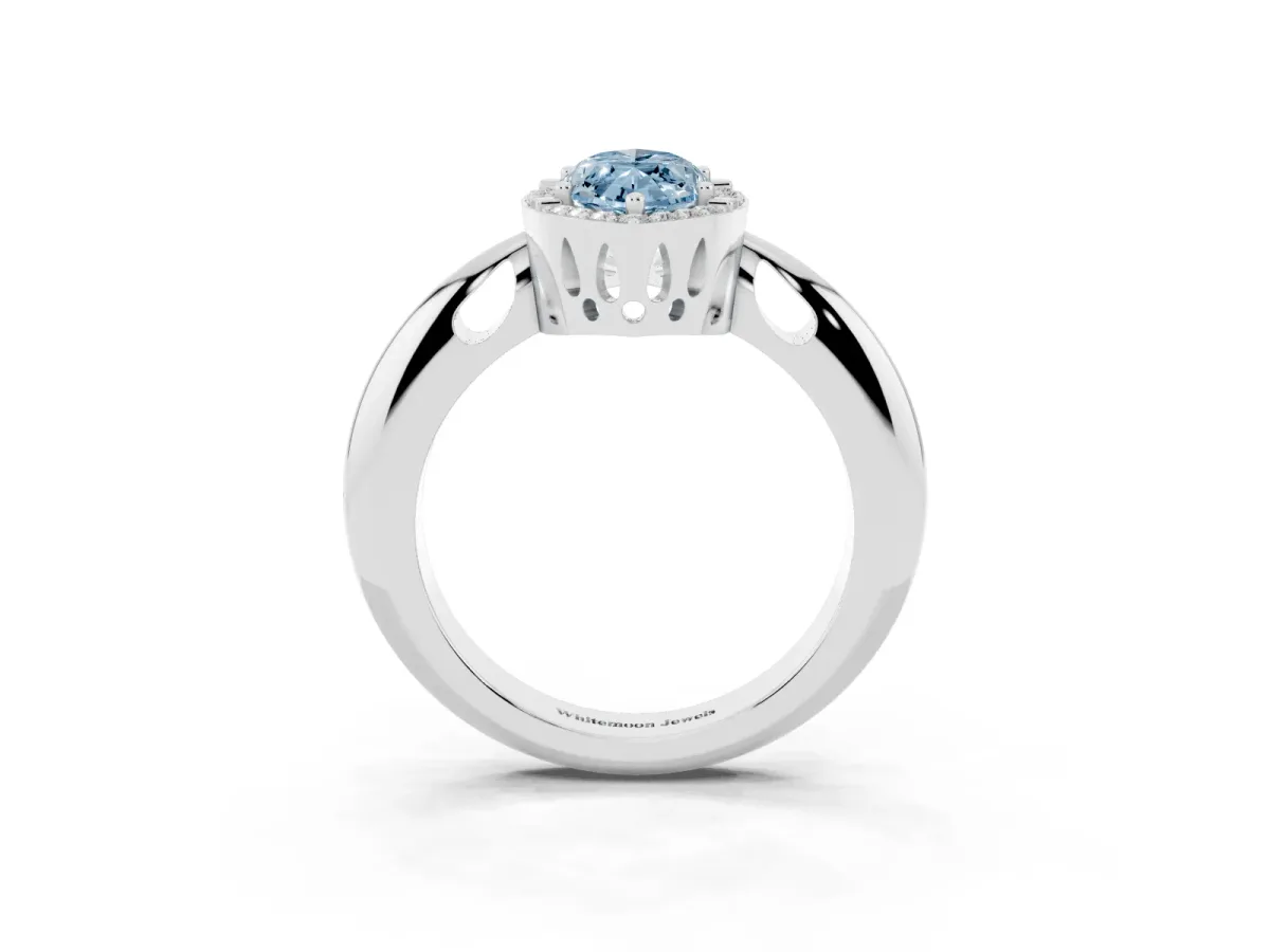 Fancy Blue Marquise Cut Cut Diamond Halo Engagement Ring with Split Shank and Four-Prong Setting Silver
