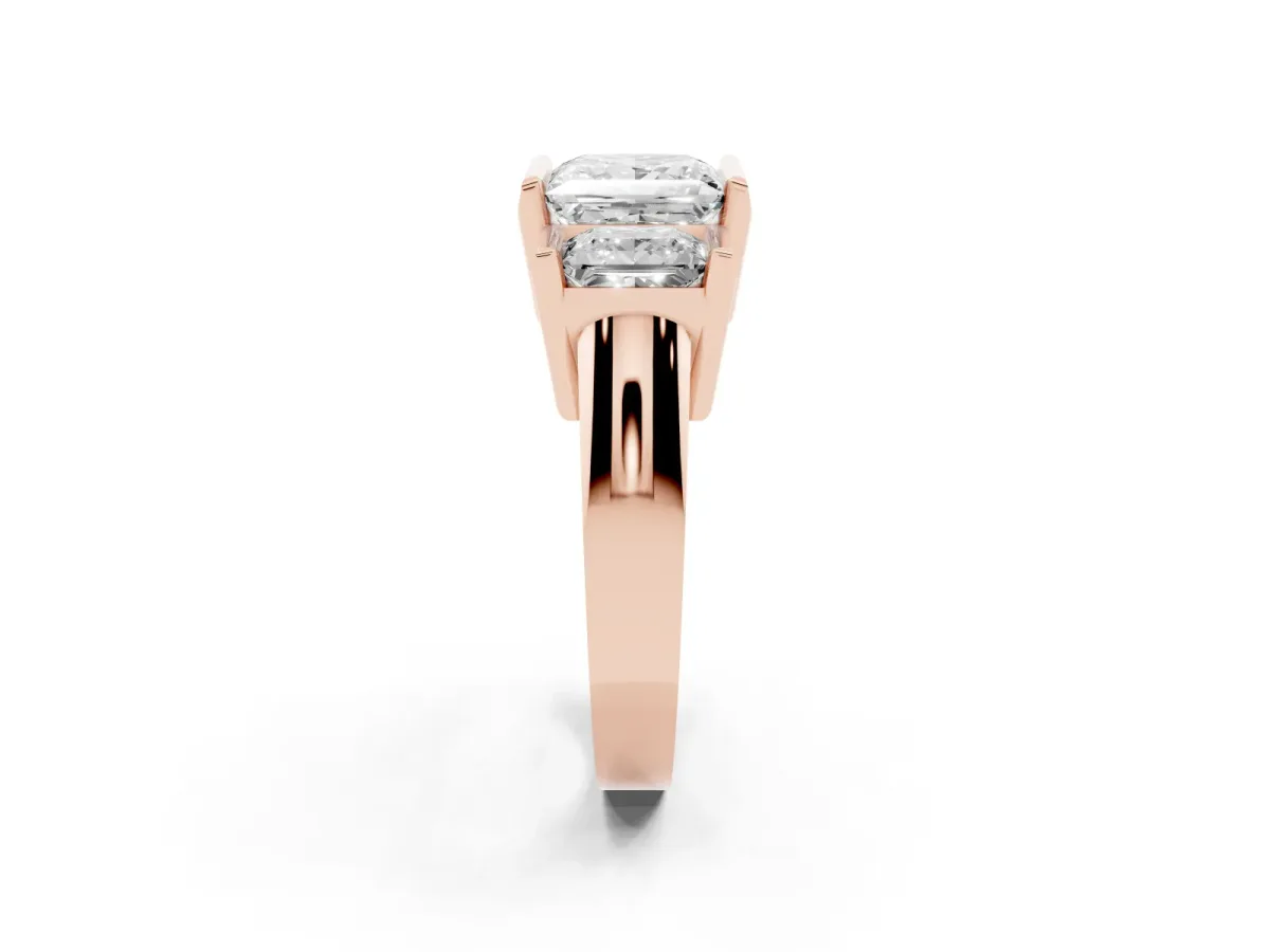 Three Stone Princess Cut Cut Channel Set Diamond Ring Rose gold