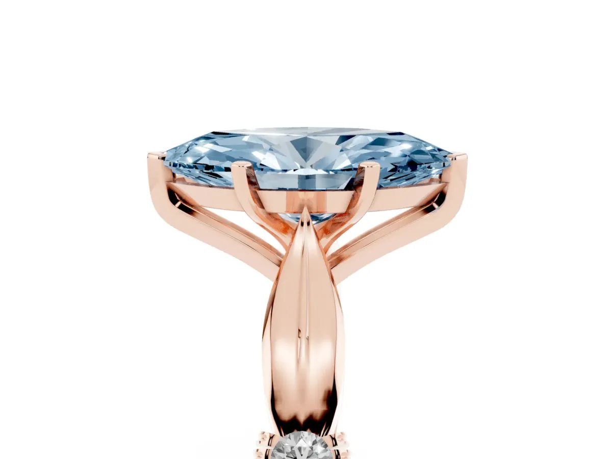 Fancy Blue Marquise Cut Solitaire Diamond Twisted Band with Four-Prong Setting Rose gold