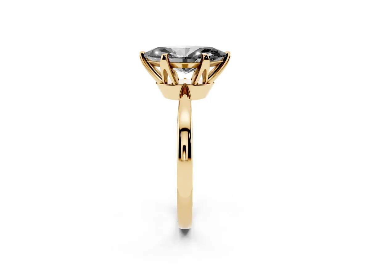 Fancy Black Marquise Cut Solitaire Engagement Ring with Six-Prong Setting and Tapered Band Yellow gold