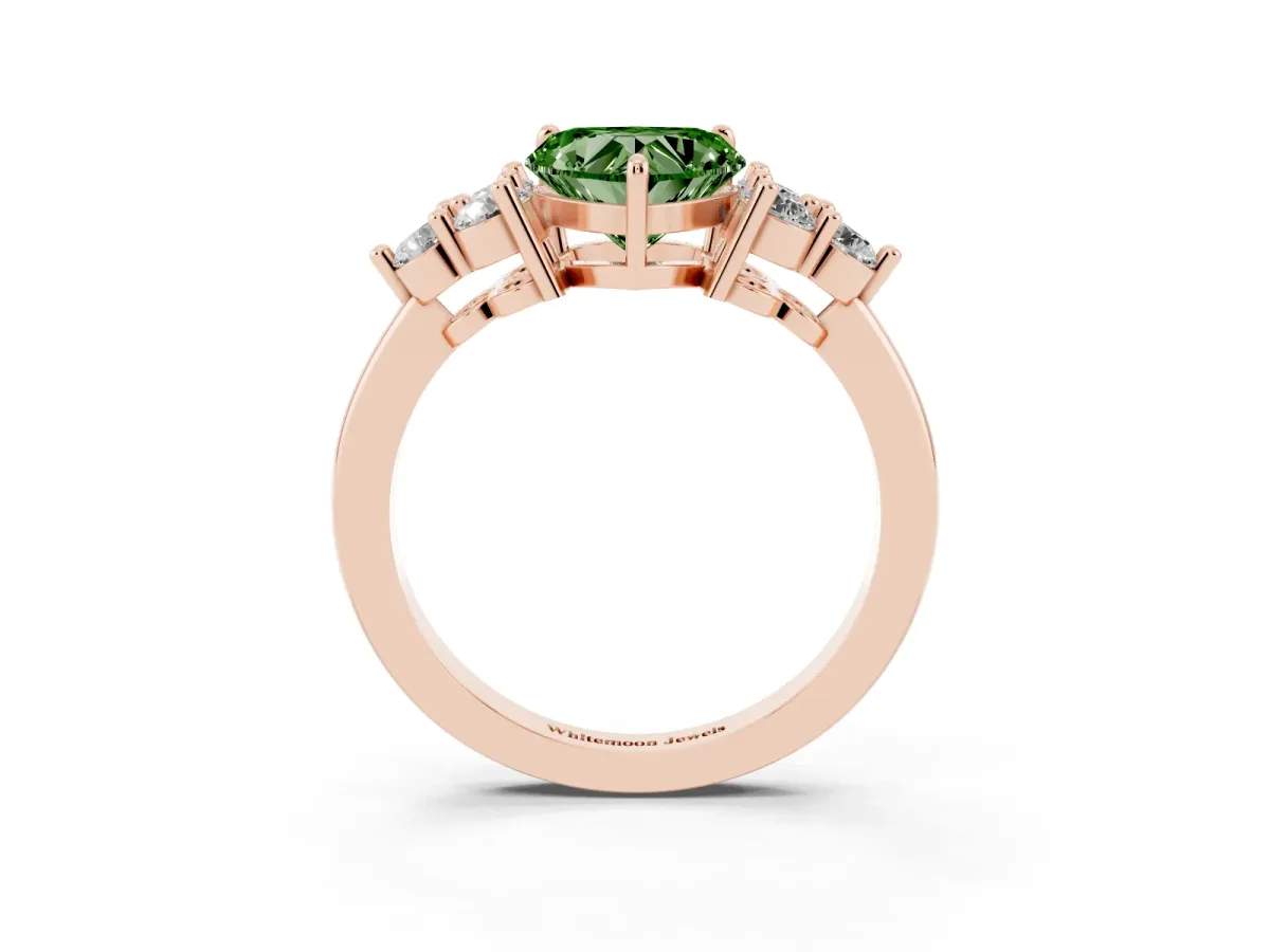Fancy Green Heart Cut Brilliant Diamond Cluster Accent Solitaire Ring with Prong Setting Rose gold