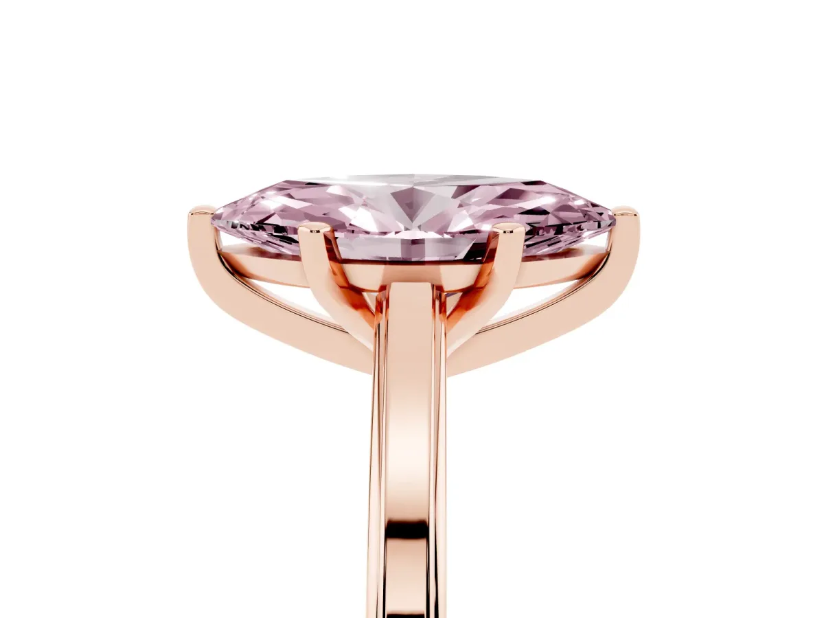 Fancy Pink Marquise Cut Solitaire Diamond Ring with Four-Prong Setting and Classic Band Rose gold