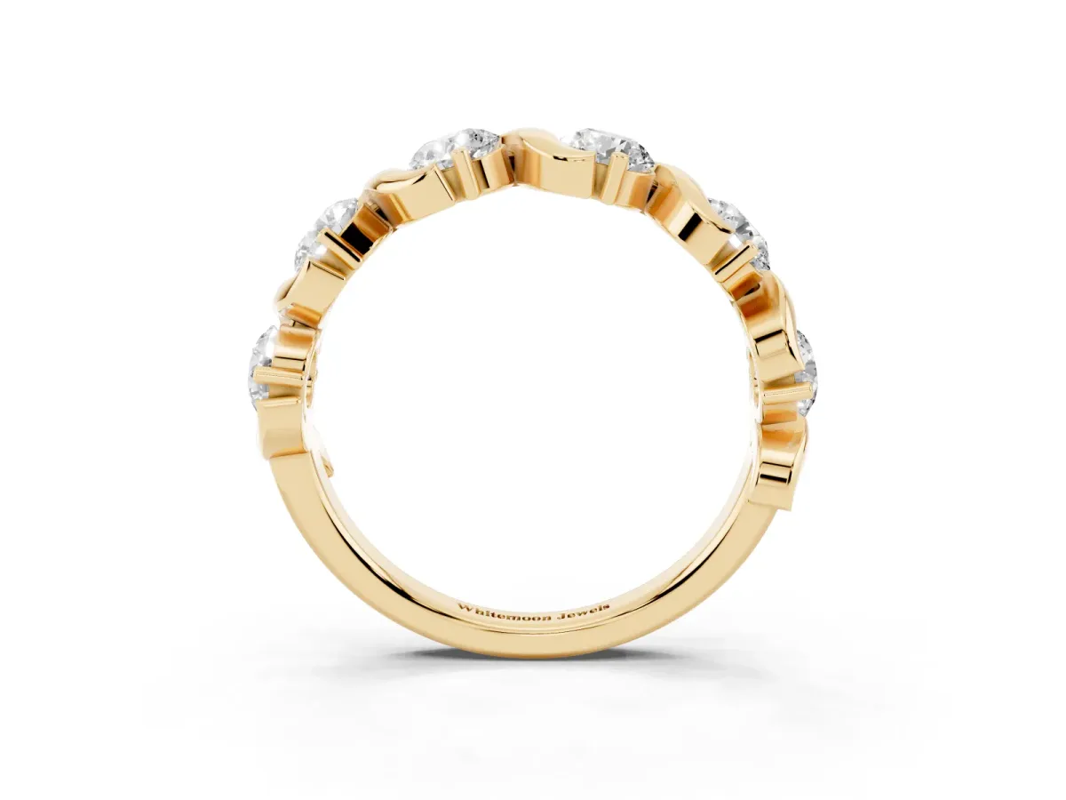 Round Diamond Half Eternity Band with Wave Prong Setting Yellow gold