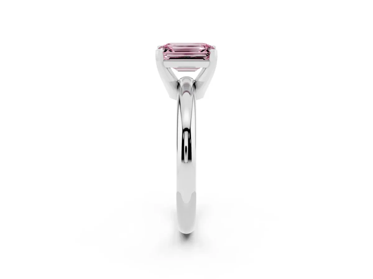 Fancy Pink Emerald Cut Diamond Solitaire Engagement Ring with Round Band and Four-Prong Setting Silver