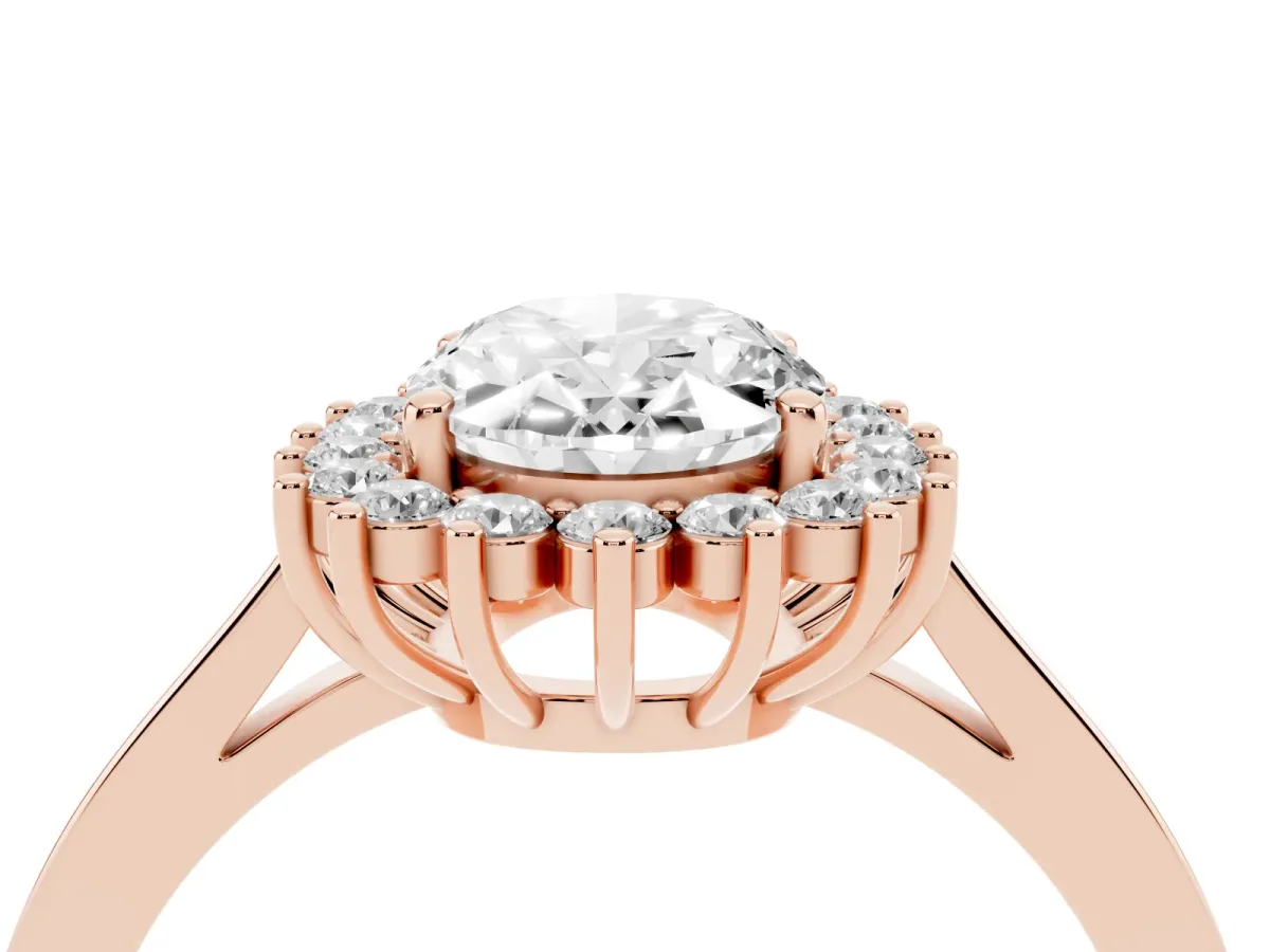 Oval Cut Cut Diamond Halo Ring with Round Brilliant Halo and Solitaire Band Rose gold
