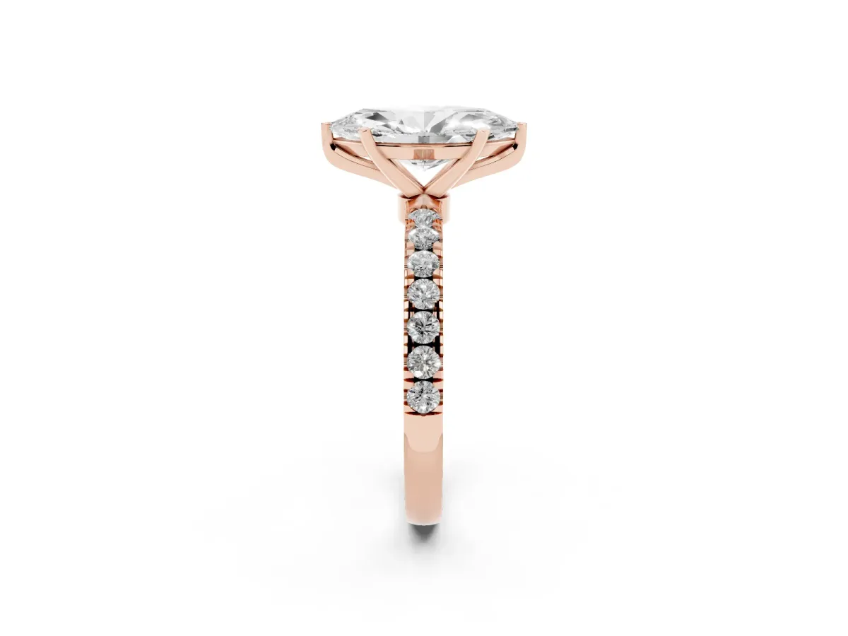 Marquise Cut Diamond Solitaire Ring with Pavé Accents and Four-Prong Setting Rose gold