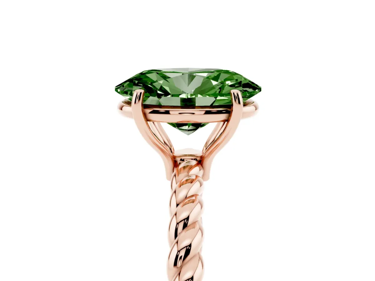 Fancy Green Oval Cut Solitaire Twisted Band 4-Prong Ring Rose gold