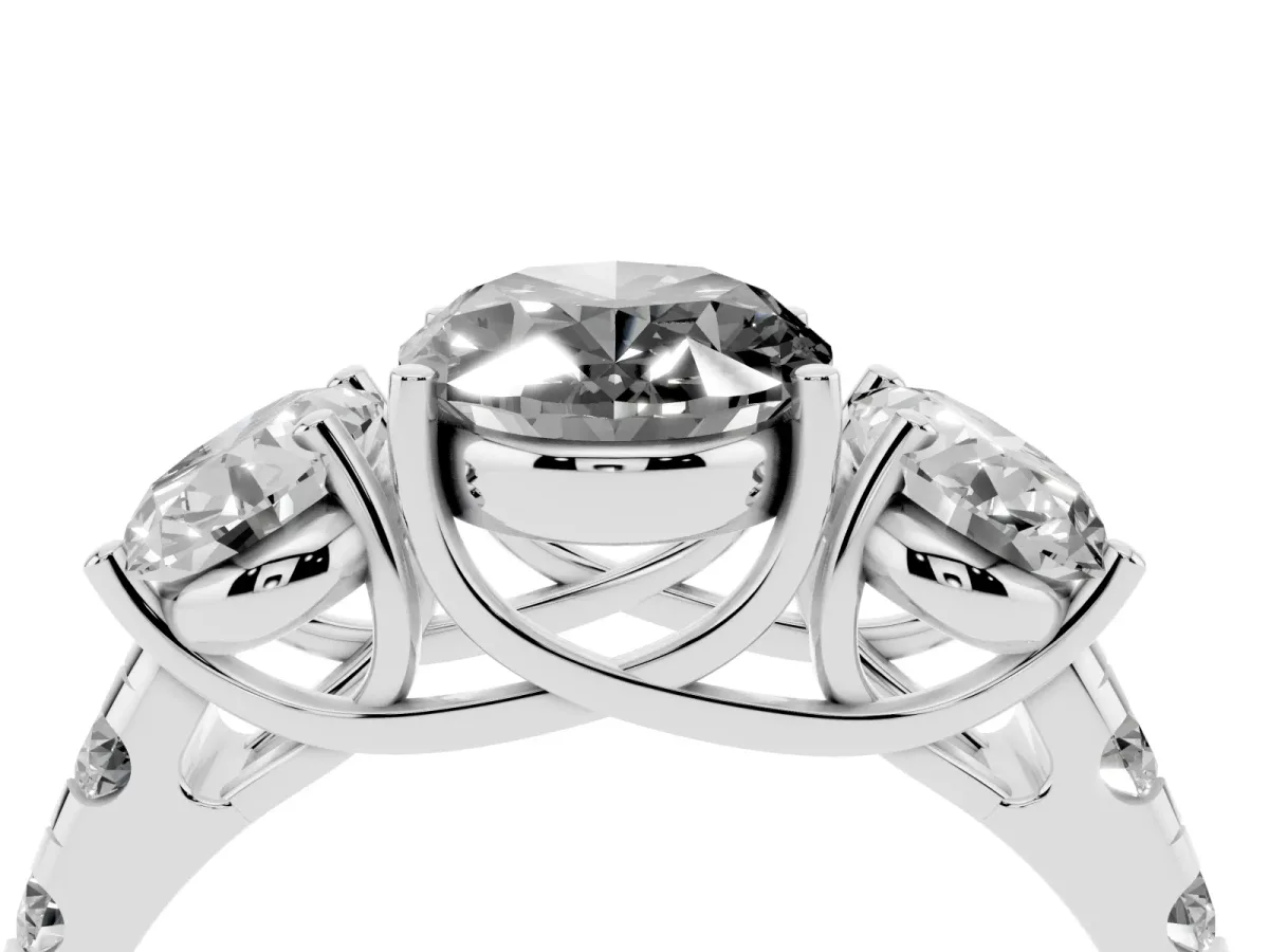 Fancy Black Three-Stone Oval Cut Diamond Pavé Band with Prong Setting Silver