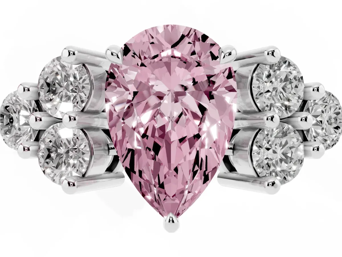 Fancy Pink Pear Cut Brilliant Diamond Cluster Accent Solitaire Ring with Prong Setting White gold