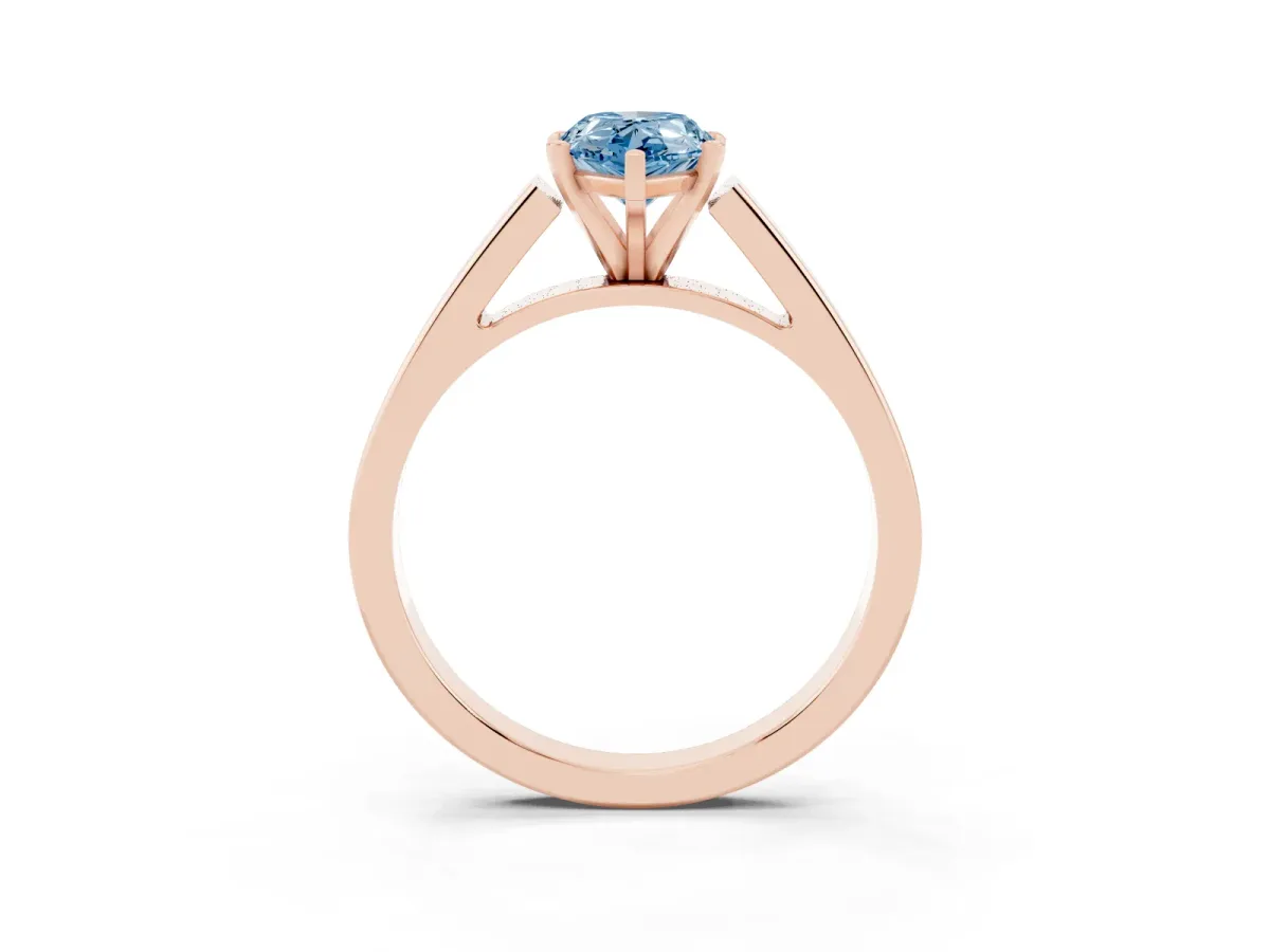 Fancy Blue Pear Cut Solitaire Engagement Ring with Four-Prong Setting and Tapered Band Rose gold
