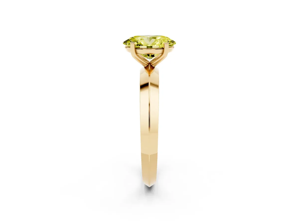 Fancy Yellow Oval Cut Cut Solitaire Engagement Ring with Flat Band and Four-Prong Setting Yellow gold