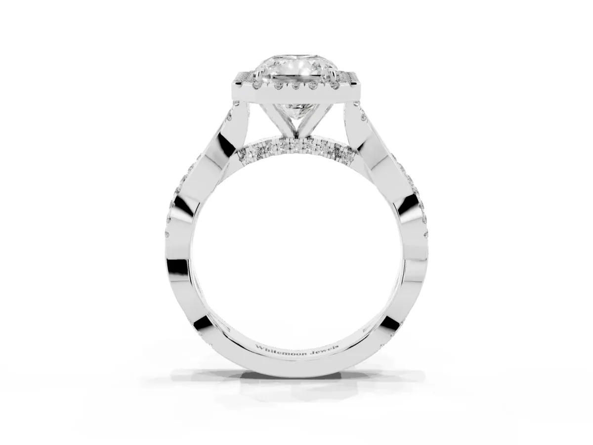 Radiant Cut Halo Twist Band Solitaire Ring Silver