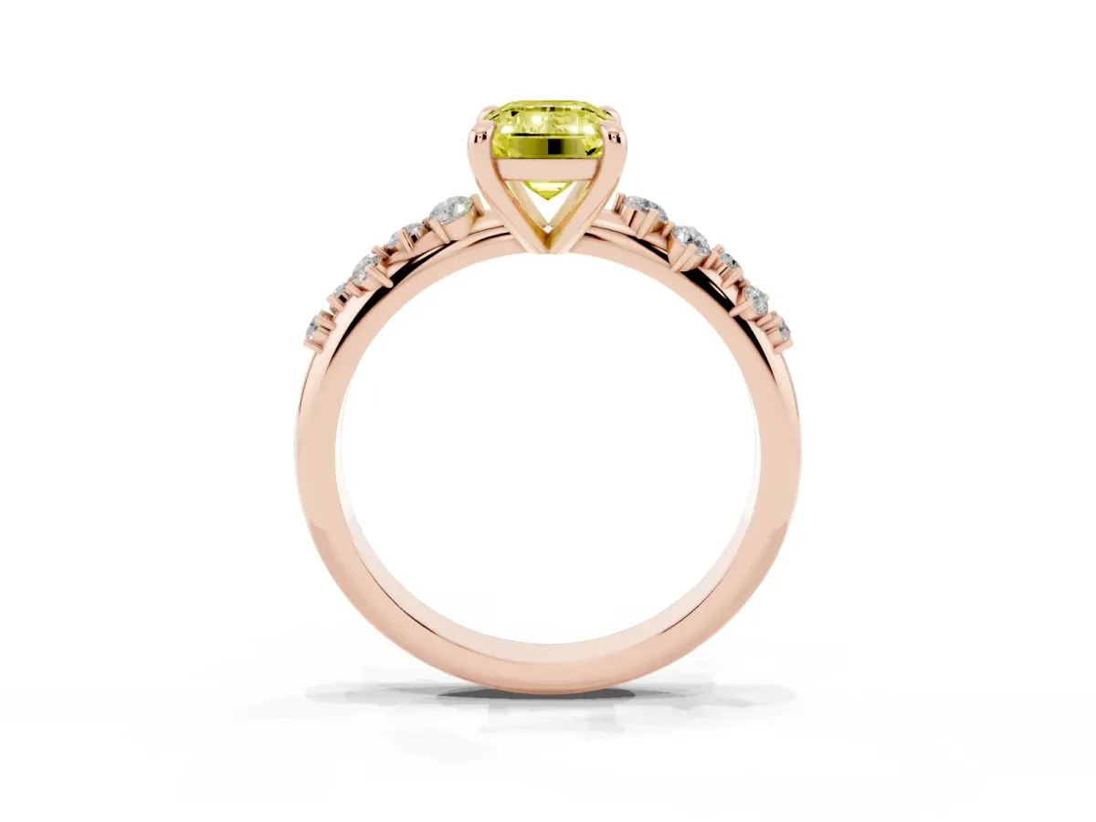 Fancy Yellow Emerald Cut Cut Diamond Vine Band with Four-Prong Setting Rose gold
