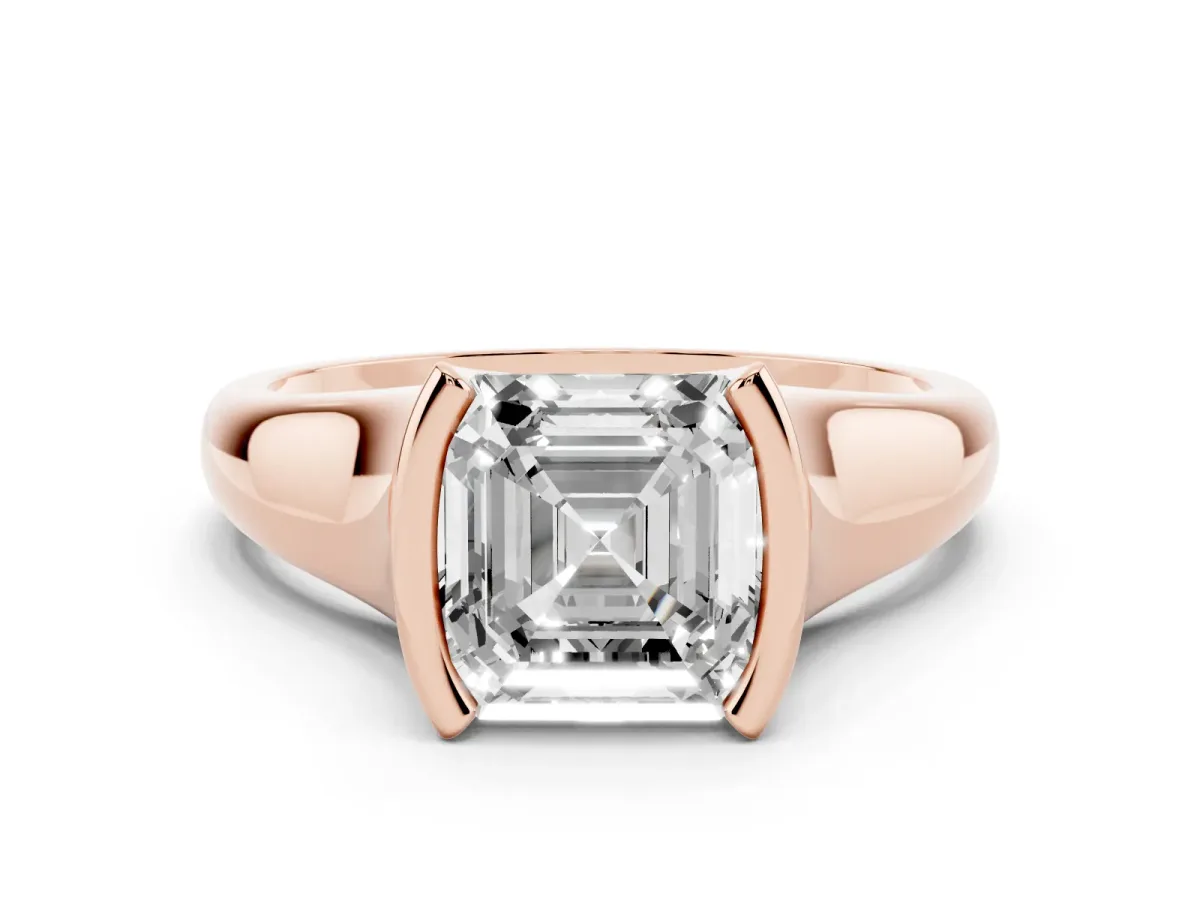 Asscher Cut Solitaire Tension Set Diamond Ring with Split Shank Band Rose gold