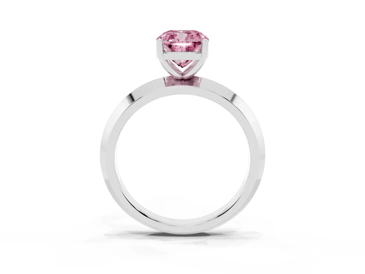 Fancy Pink Cushion Cut Cut Solitaire Engagement Ring with Flat Band and Four-Prong Setting Silver