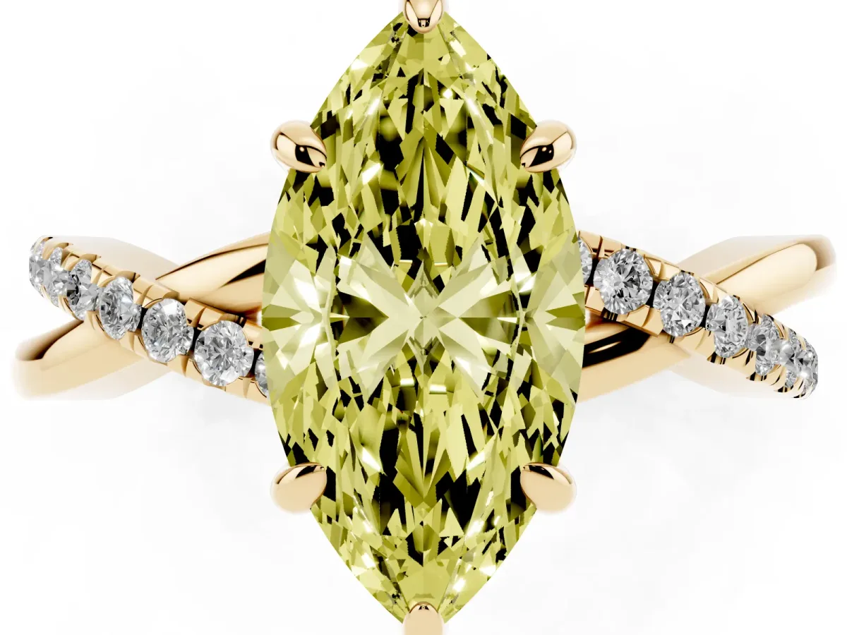 Fancy Yellow Marquise Cut Cut Diamond Twist Band Solitaire with Prong Setting Yellow gold