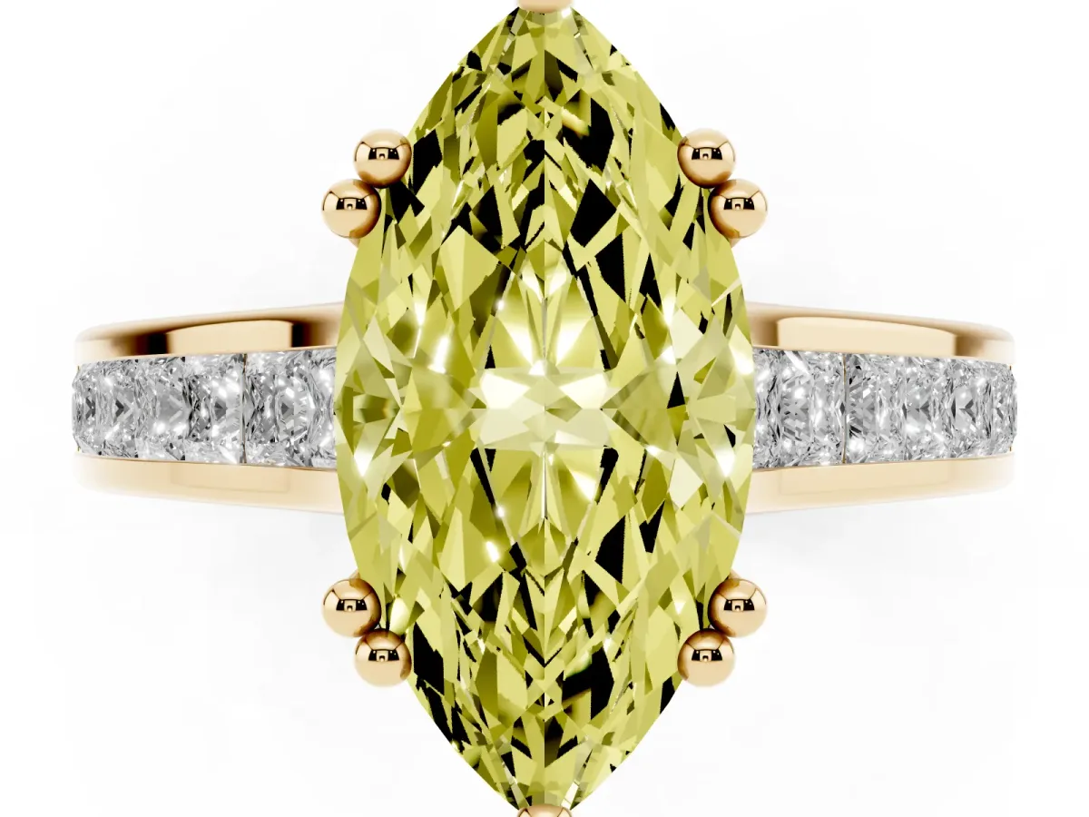 Fancy Yellow Marquise Cut Cut Channel Set Solitaire Engagement Ring with Prong Setting Yellow gold