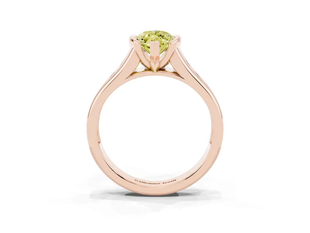 Fancy Yellow Marquise Cut Solitaire Bezel-Set Diamond Ring with Channel-Set Band Rose gold