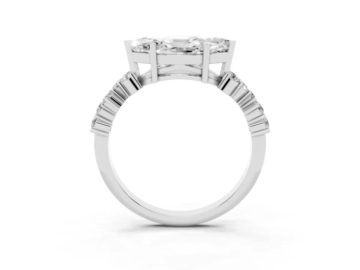 Marquise Cut Diamond Scattered Round Accent Ring with Prong Setting Platinum