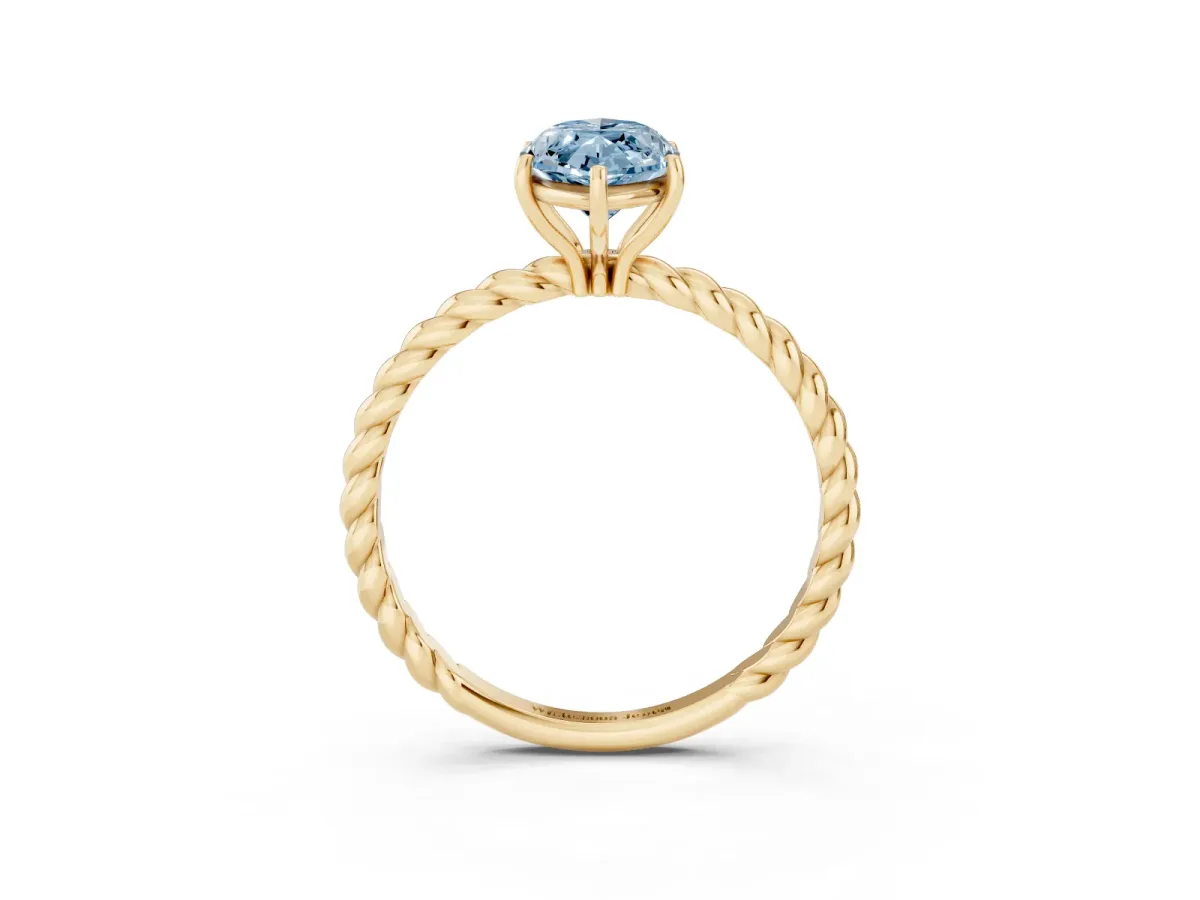 Fancy Blue Marquise Cut Solitaire Twist Band Ring with Four-Prong Setting Yellow gold