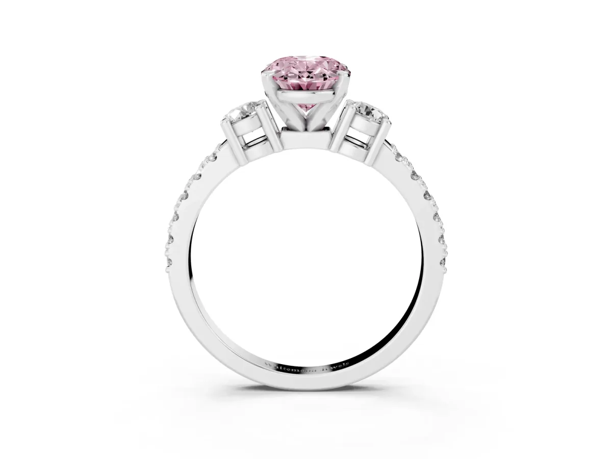 Fancy Pink Oval Cut Three-Stone Diamond Pavé Band with Prong Setting Platinum