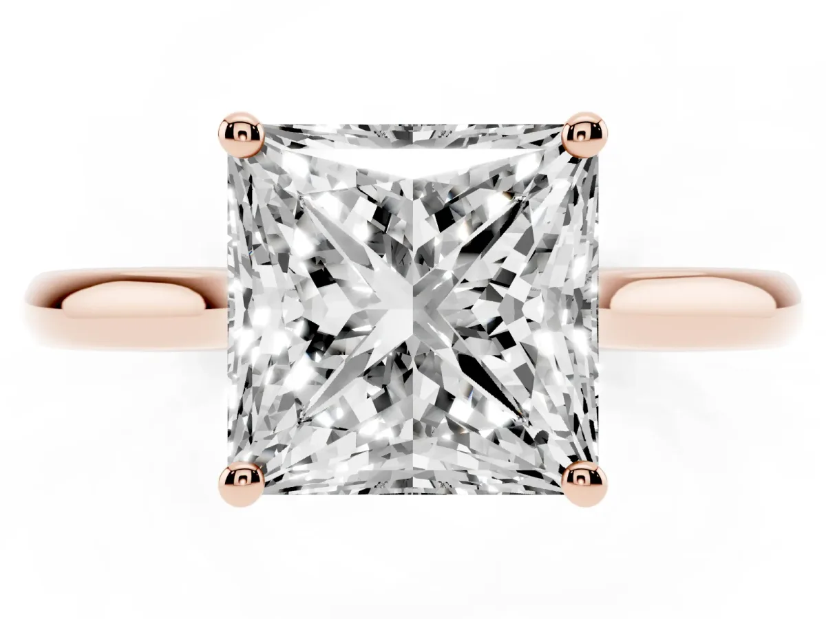 Princess Cut Cut Solitaire Ring with Cathedral Band and Four-Prong Setting Rose gold