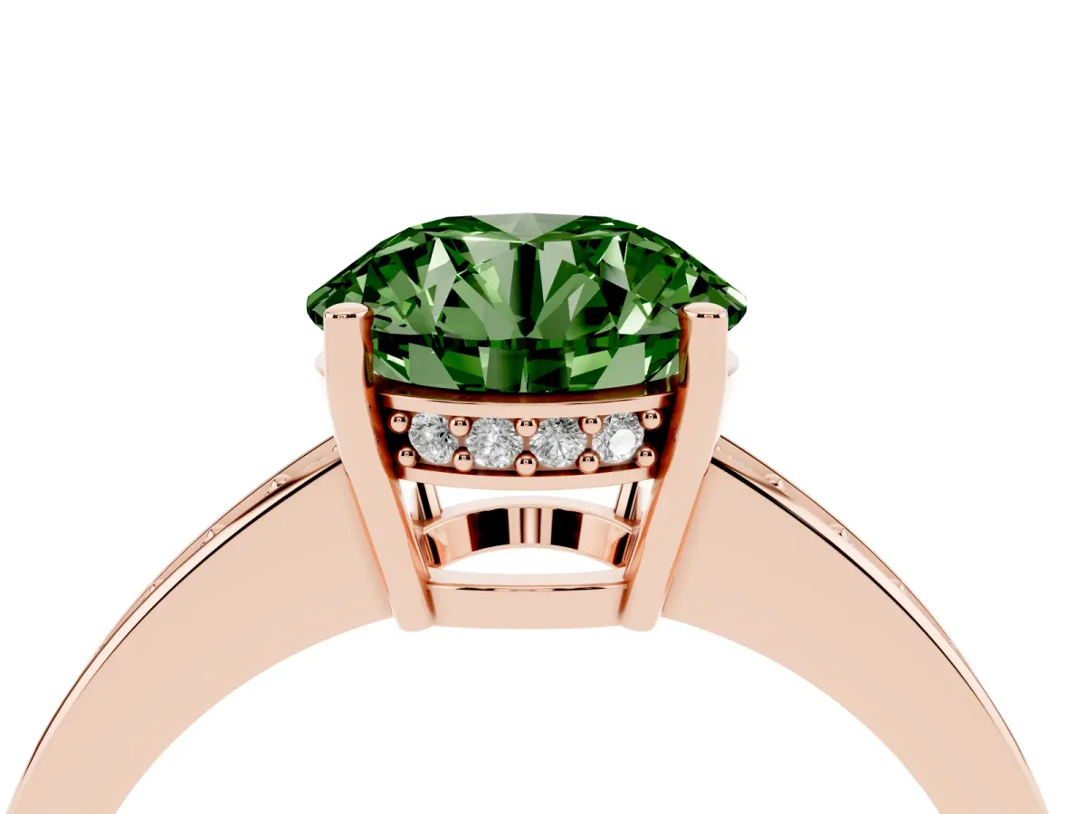 Fancy Green Round Cut Solitaire Pavé Band Prong Setting Ring Rose gold