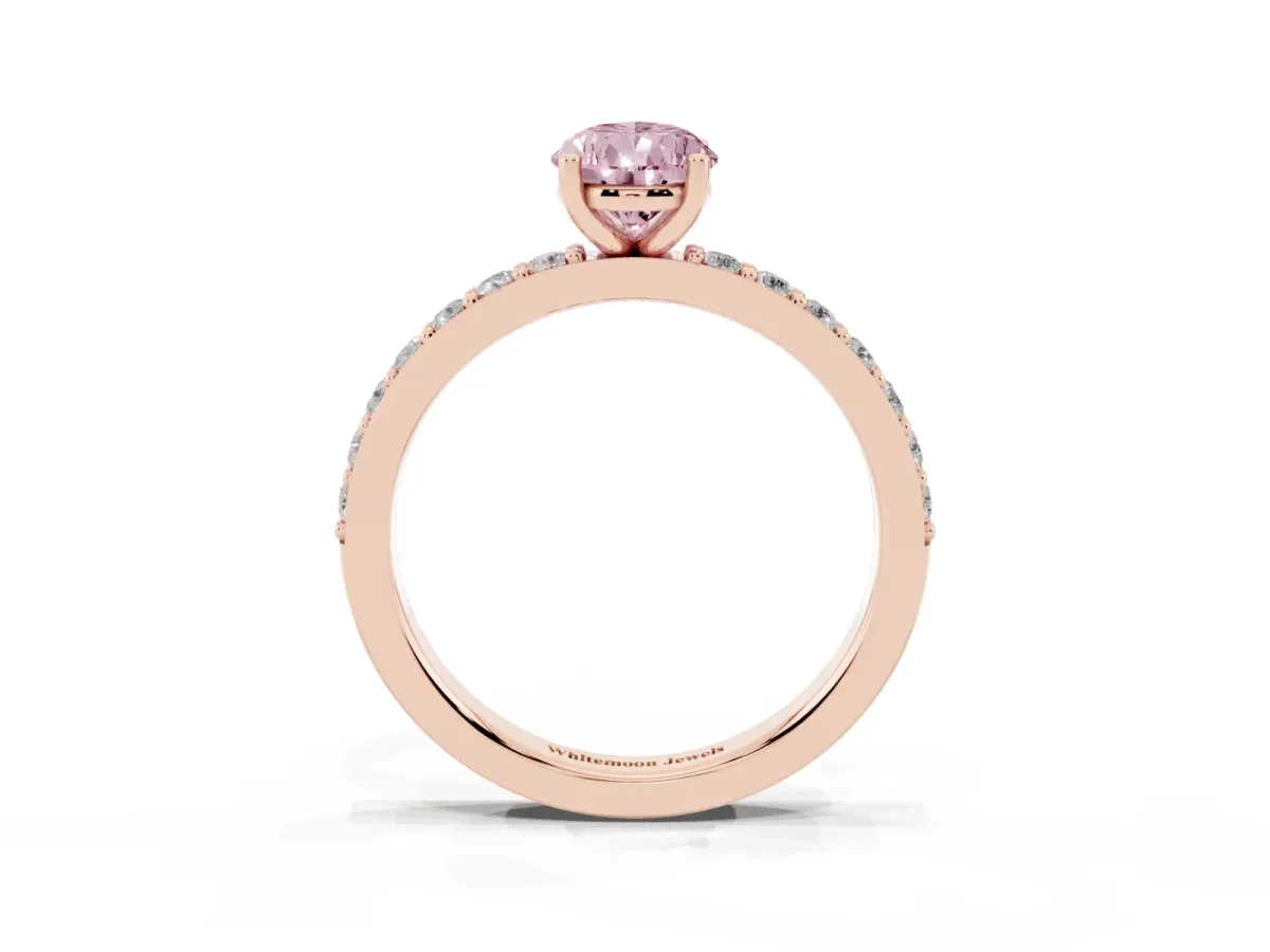 Fancy Pink Pear Cut Cut Diamond Solitaire with Pave Band and Four-Prong Setting Rose gold