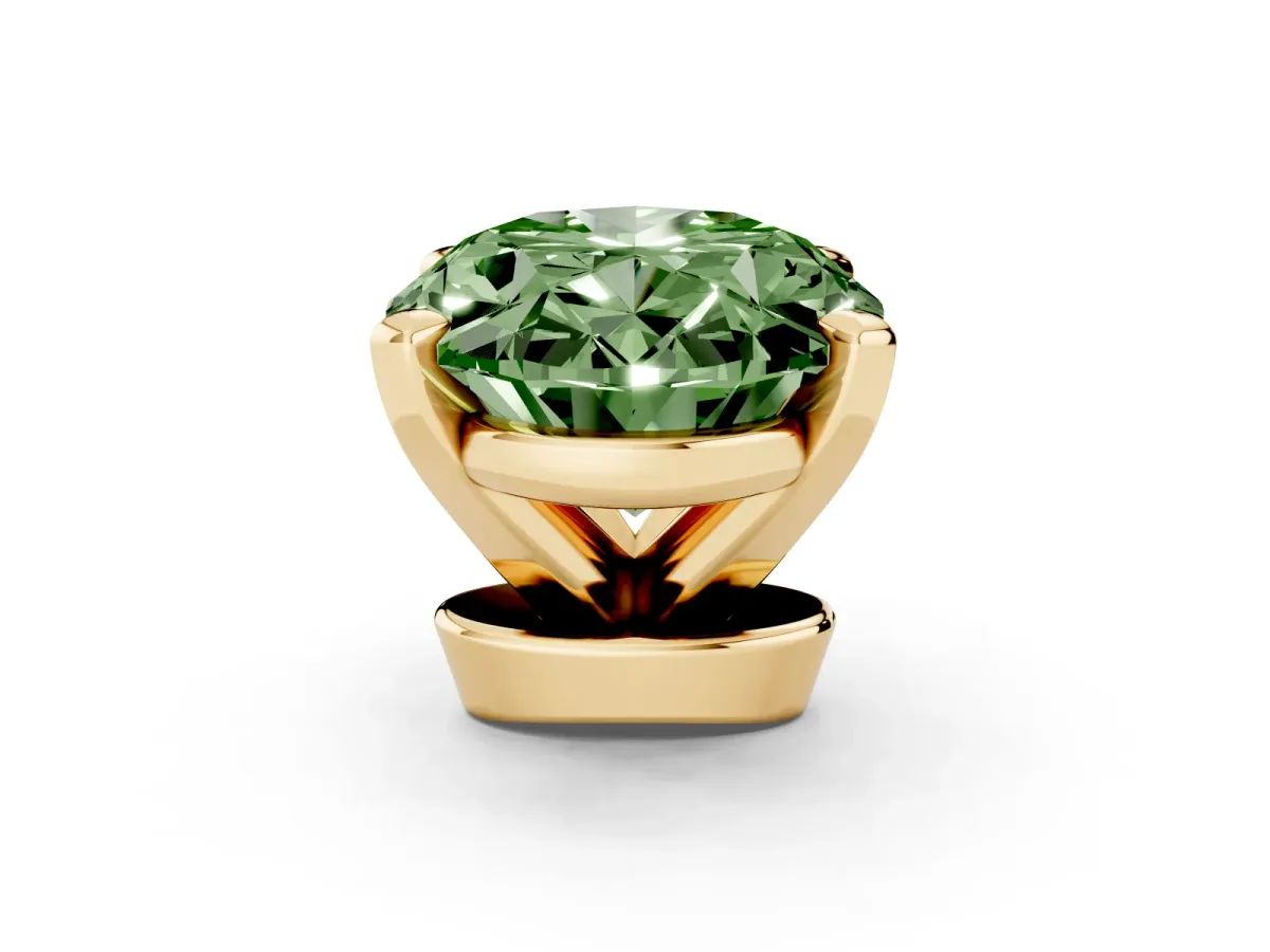 Fancy Green Oval Cut Diamond Solitaire Ring with Prong Setting and Classic Band Yellow gold