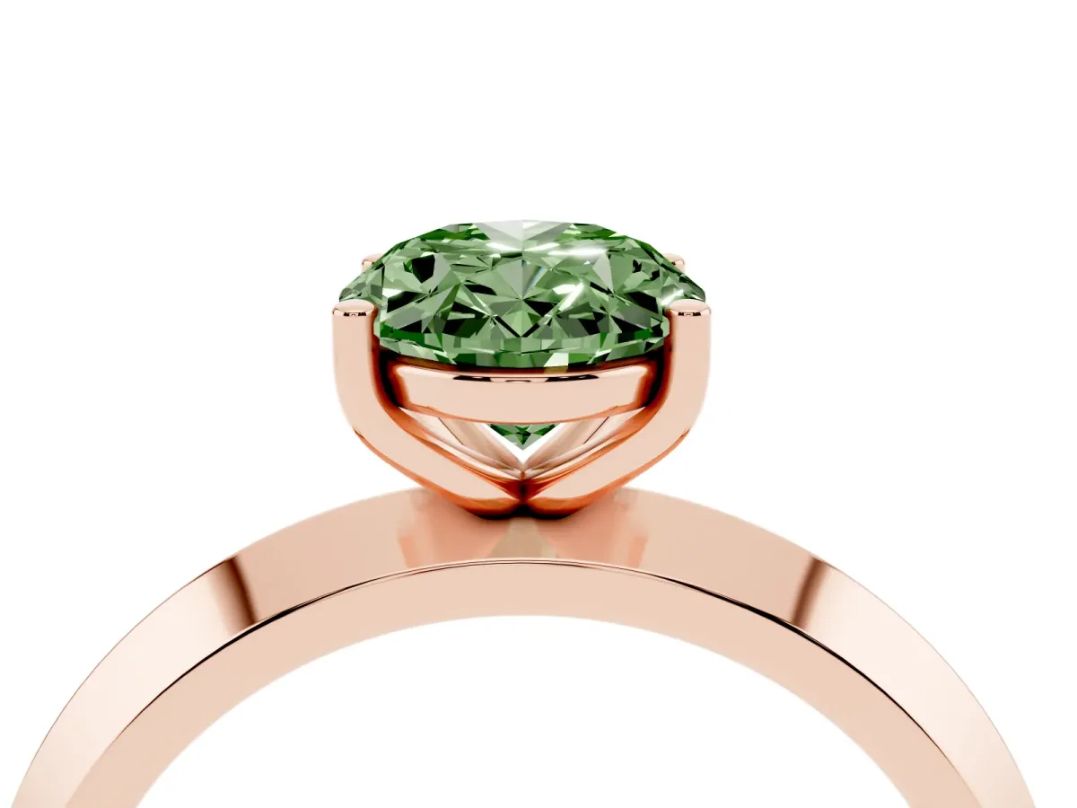 Fancy Green Oval Cut Cut Solitaire Engagement Ring with Flat Band and Four-Prong Setting Rose gold