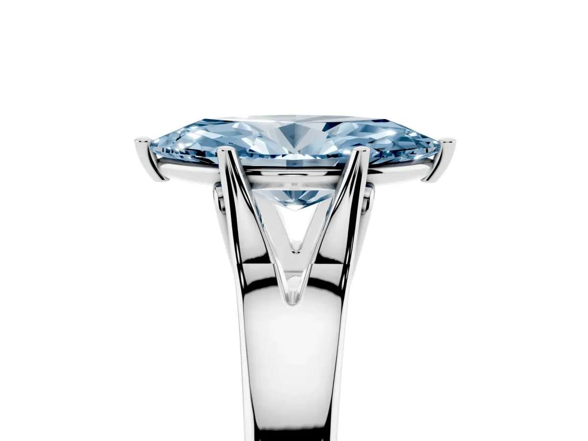 Fancy Blue Marquise Cut Solitaire Diamond Ring with Cathedral Band and Four-Prong Setting Platinum