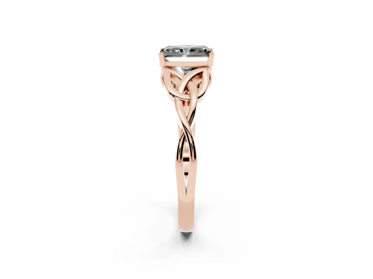Fancy Black Radiant Cut Diamond Solitaire Engagement Ring with Celtic Knot Band and Four-Prong Setting Rose gold