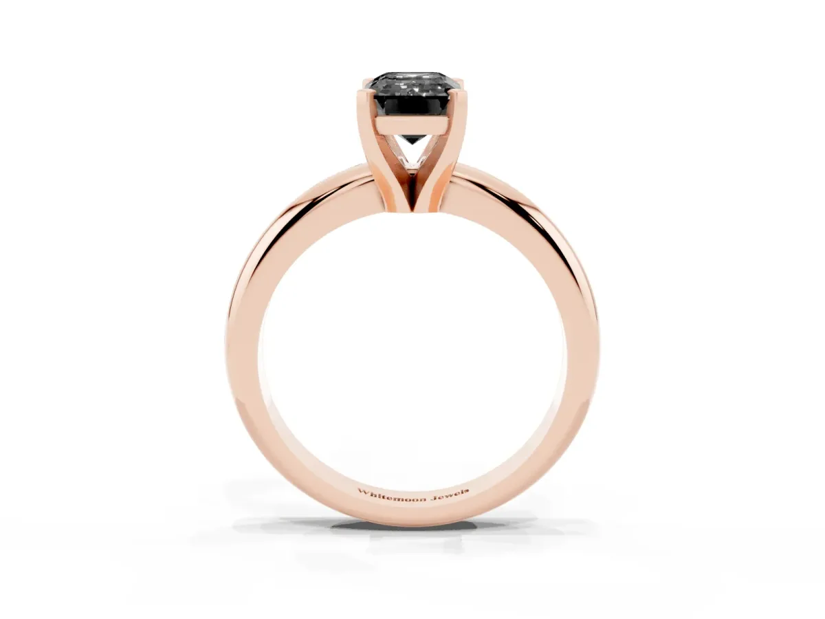Fancy Black Emerald Cut Diamond Solitaire Engagement Ring with Round Band and Four-Prong Setting Rose gold