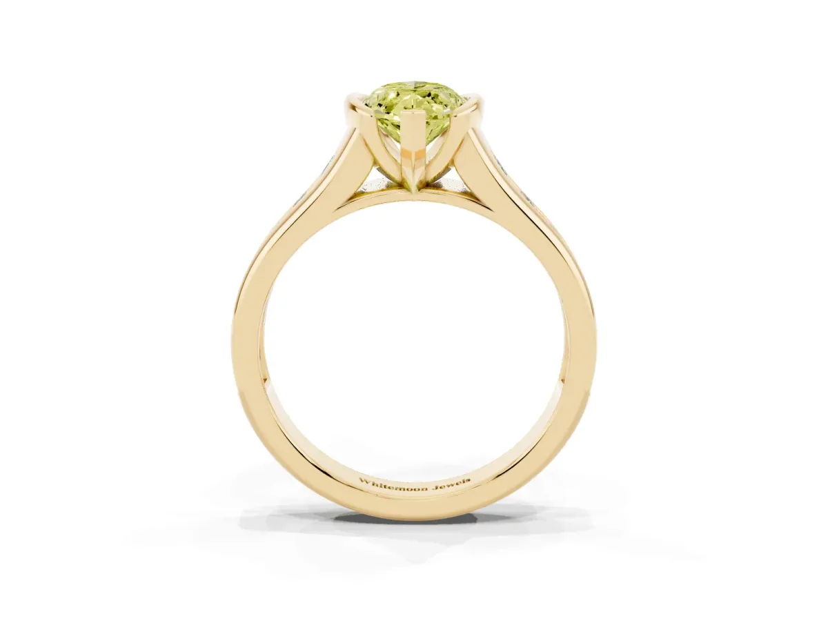 Fancy Yellow Marquise Cut Solitaire Bezel-Set Diamond Ring with Channel-Set Band Yellow gold
