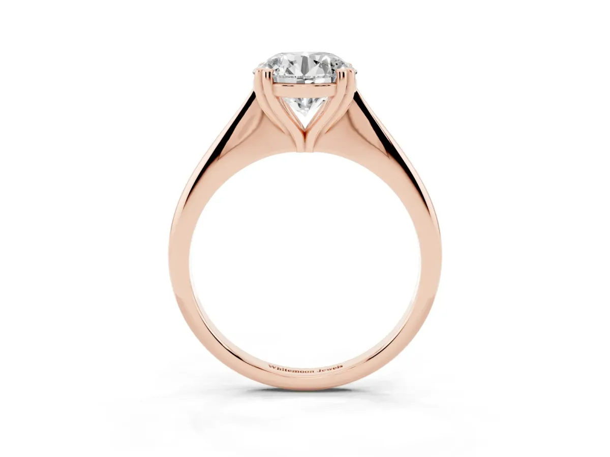 Round Cut Solitaire Diamond Ring with Six-Prong Setting and Classic Band Rose gold