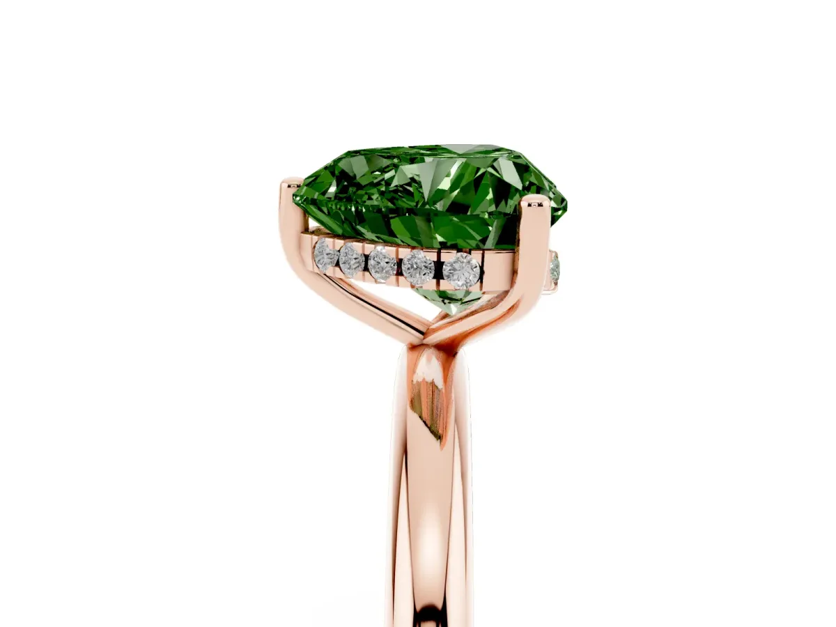 Fancy Green Heart Cut Cut Solitaire Engagement Ring with Four-Prong Setting and Classic Band Rose gold
