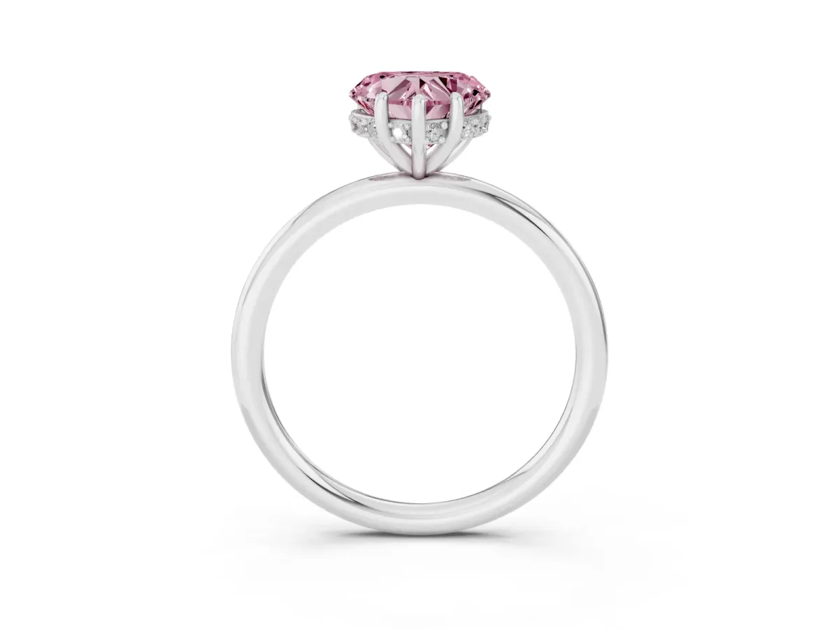 Fancy Pink Heart Cut Solitaire Diamond Ring with a Classic Band and Four-Prong Setting Platinum