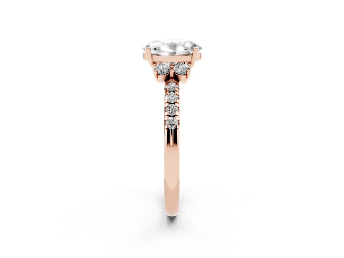 Oval Cut Diamond Three-Stone Pave Band with Four-Prong Setting Rose gold