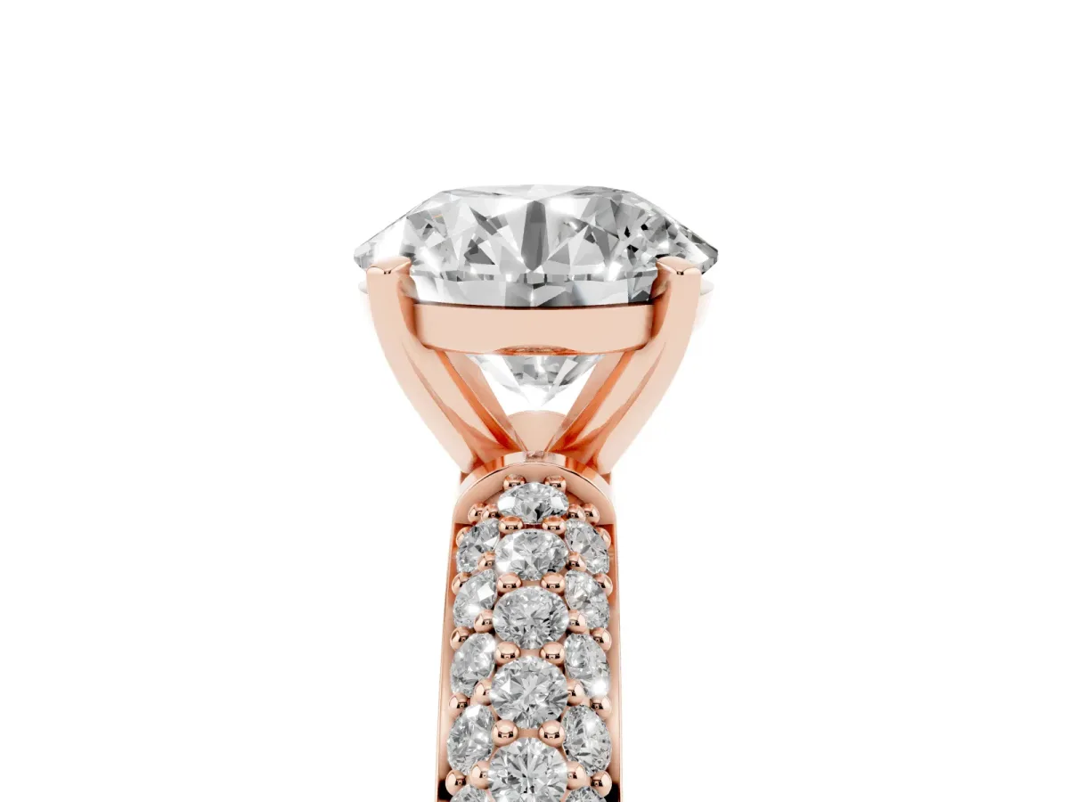 Round Cut Diamond Solitaire Ring with Prong Setting and Pavé Band Rose gold