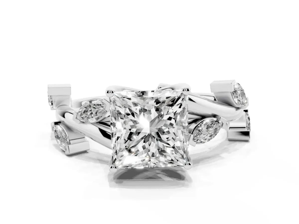 Princess Cut Solitaire Twisted Band Marquise Accent Prong Setting Ring Platinum