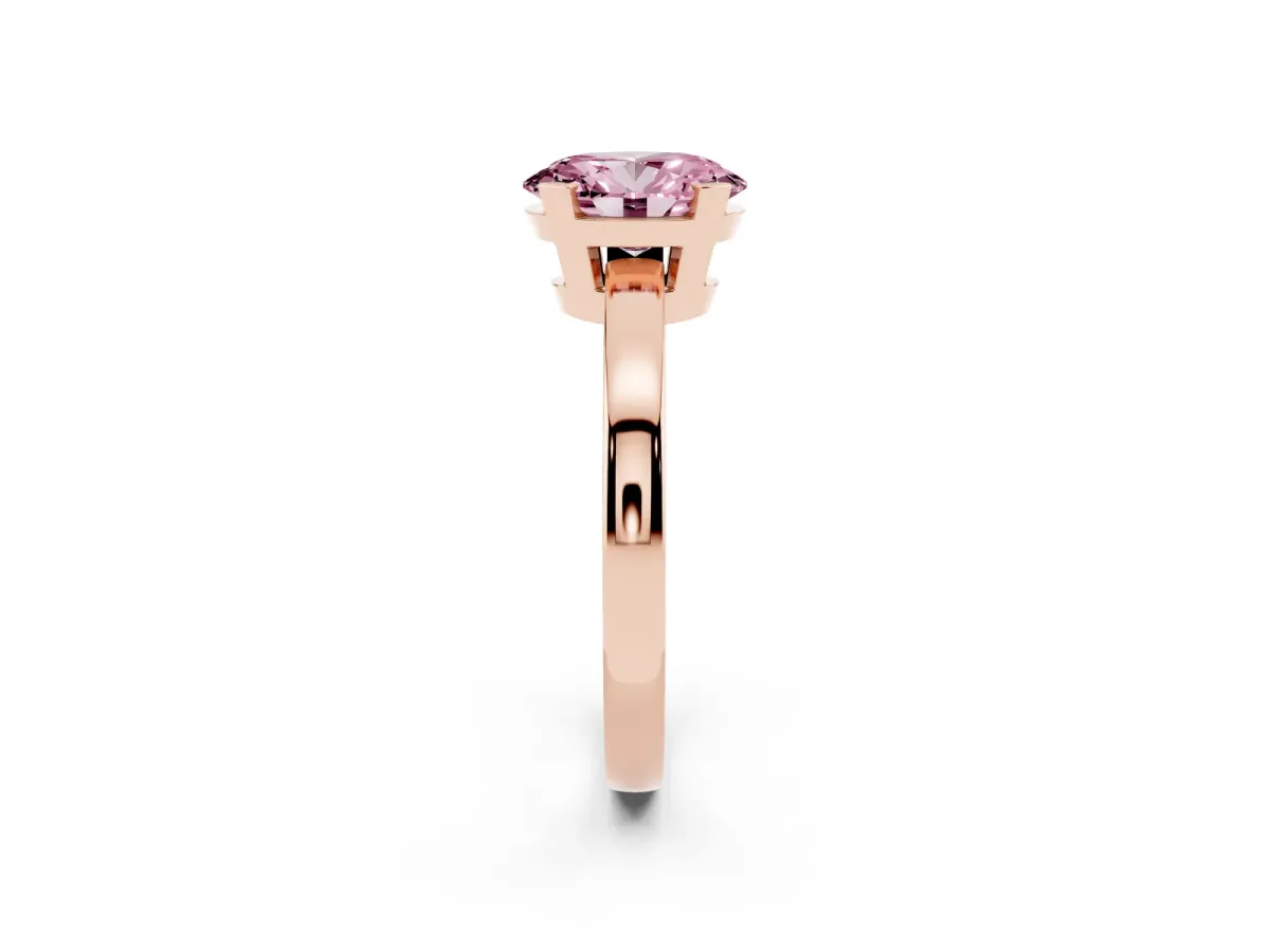 Fancy Pink Oval Cut Cut Solitaire Ring with Four-Prong Setting and Classic Band Rose gold
