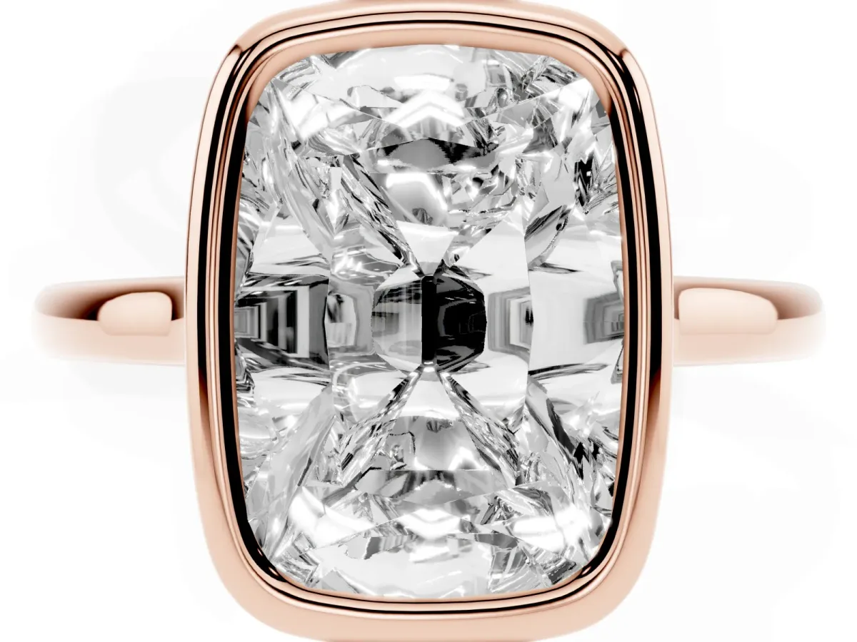 Old Mine Elongated Cushion Diamond Bezel Set Ring Rose gold
