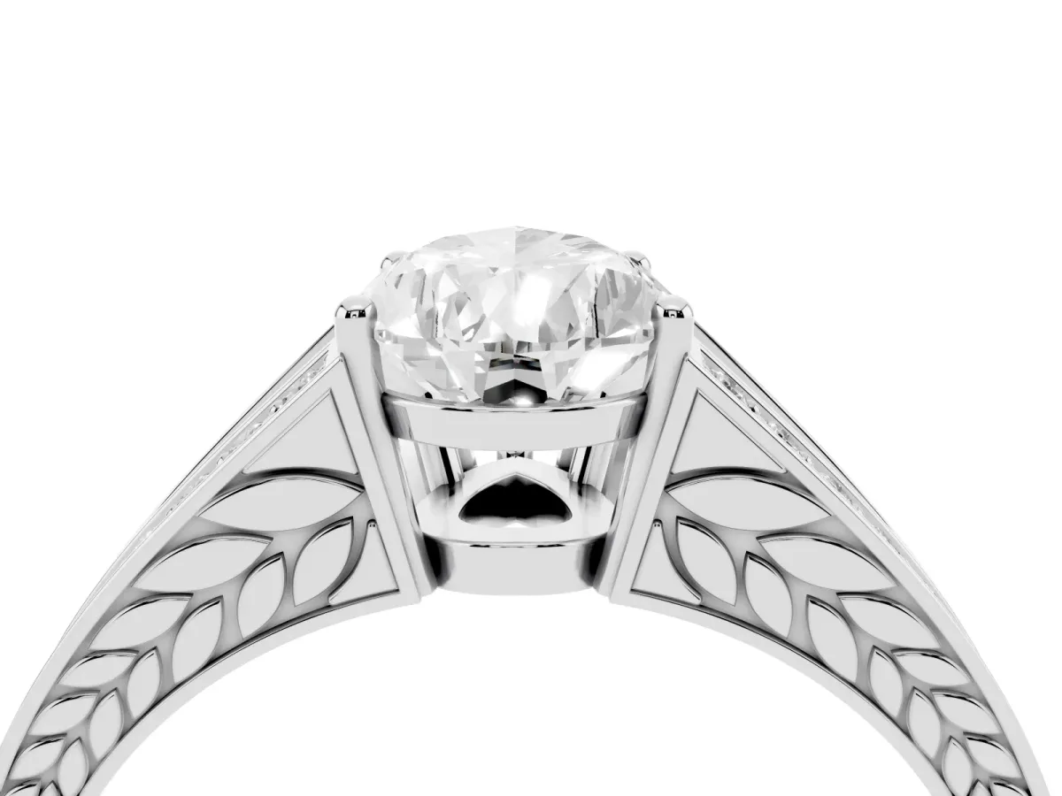 Pear Cut Diamond Split Shank Ring with Pavé Band and Four-Prong Setting White gold