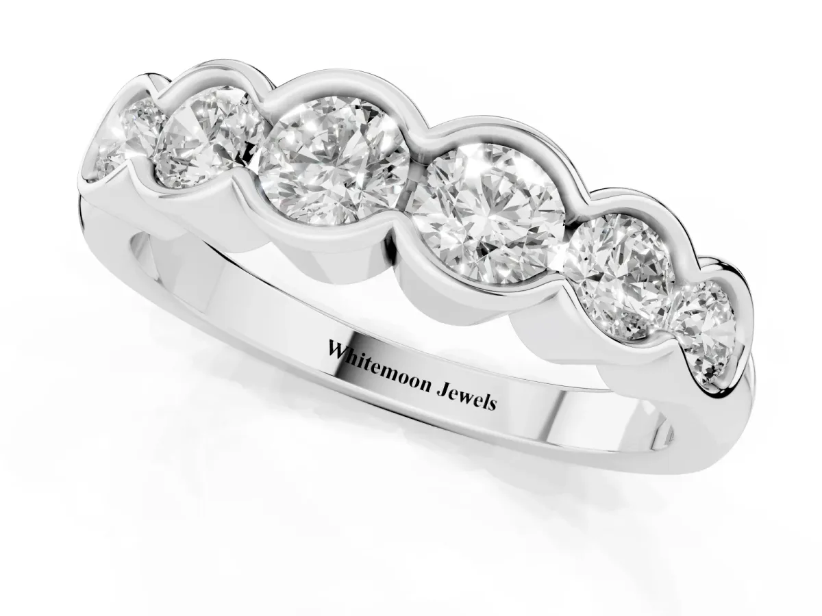 Round Diamond Scalloped Bezel Set Eternity Band Platinum