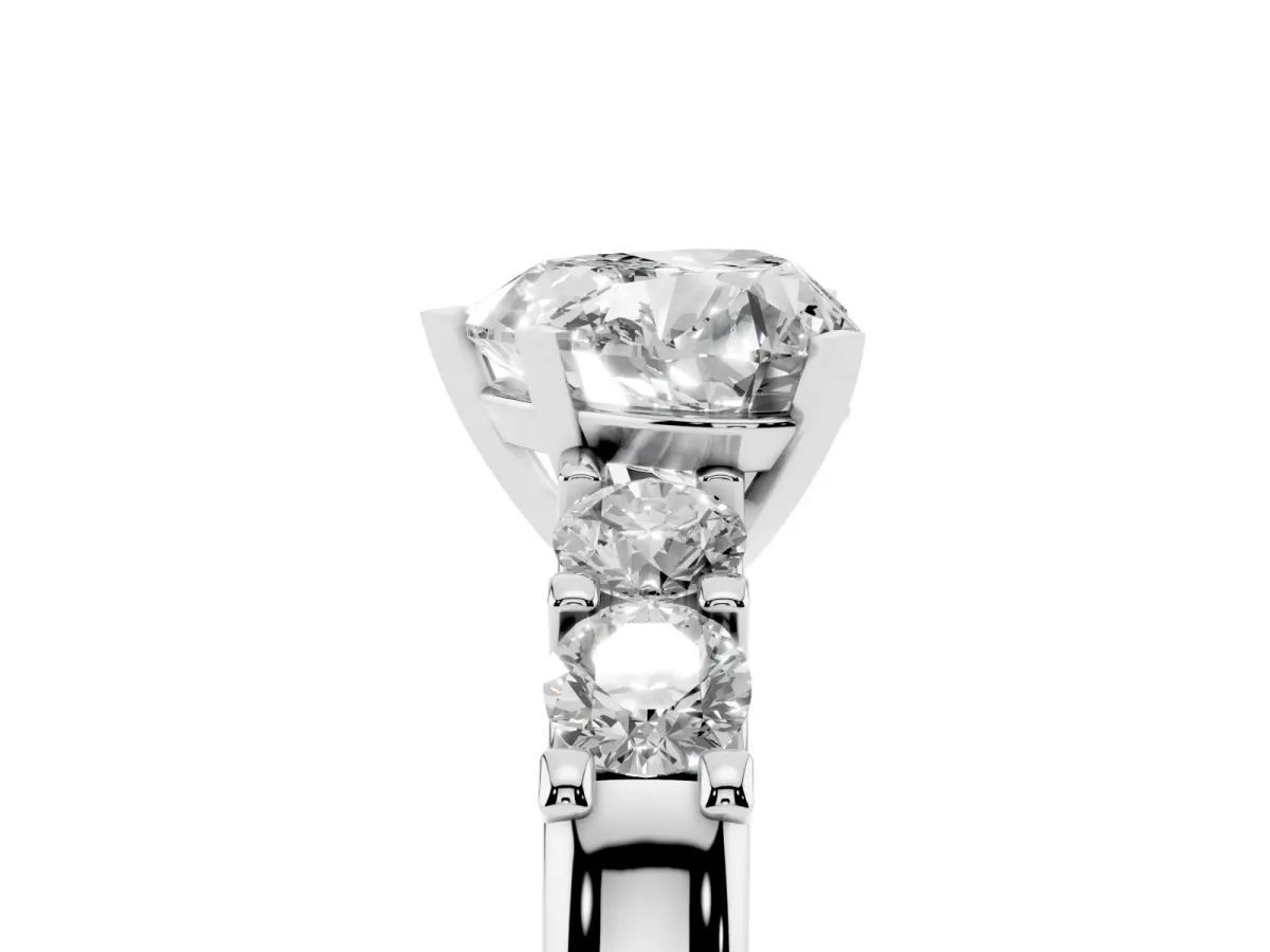 Heart Cut Brilliant Cut Diamond Five-Stone Prong Set Engagement Ring with Channel Band White gold