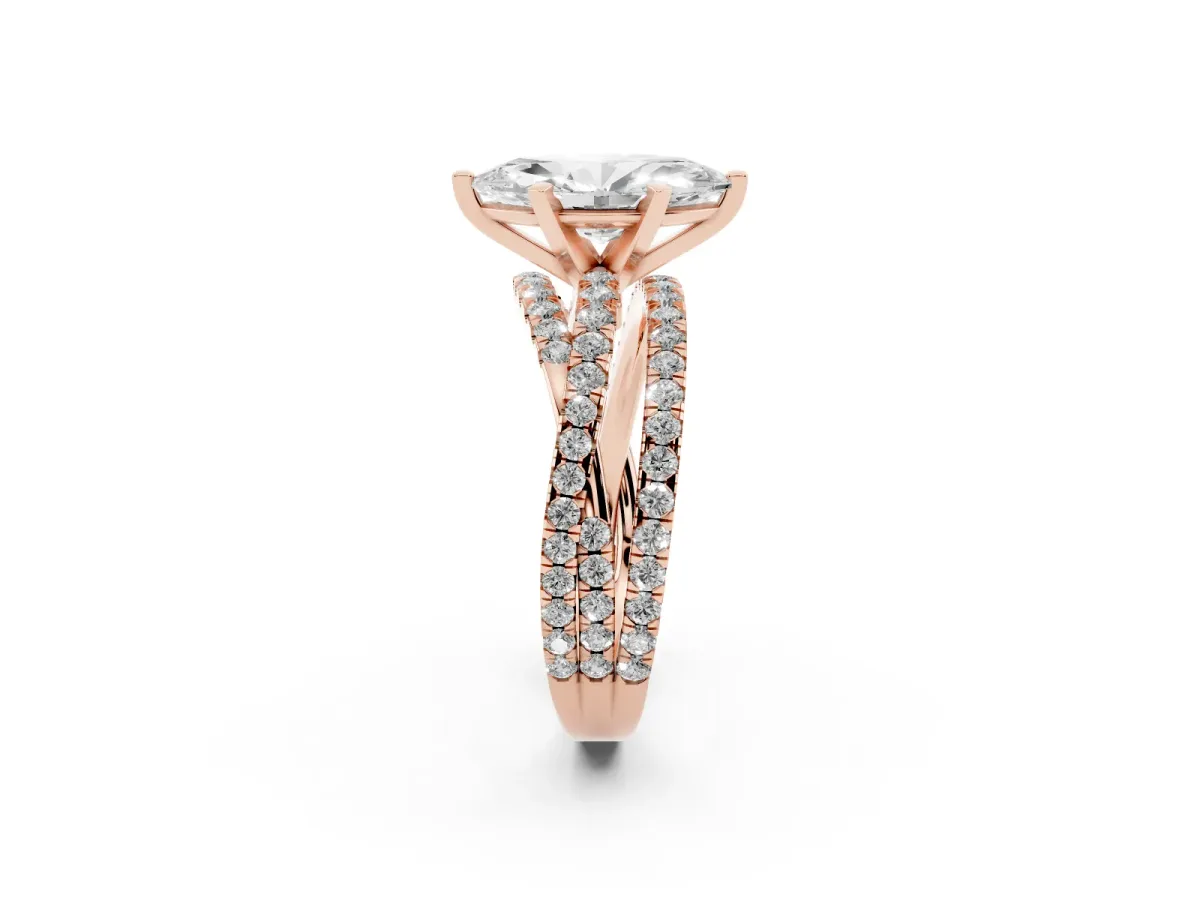 Marquise Cut Solitaire Twist Band with Pavé Setting and Four-Prong Setting Rose gold