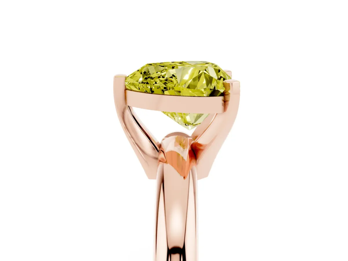 Fancy Yellow Heart Cut Diamond Solitaire Engagement Ring with Round Band and Four-Prong Setting Rose gold