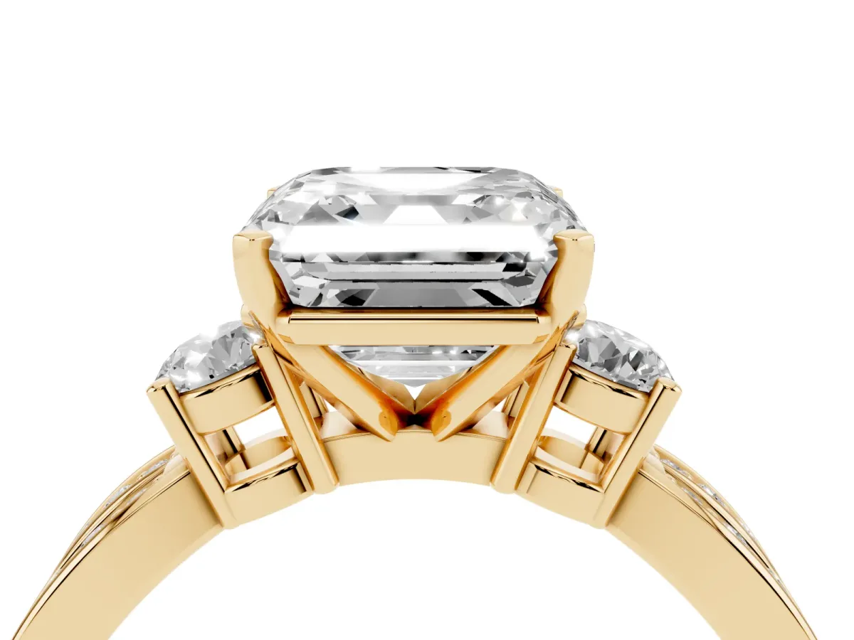 Three-Stone Asscher Cut Cut Diamond Twist Band with Prong Setting Yellow gold